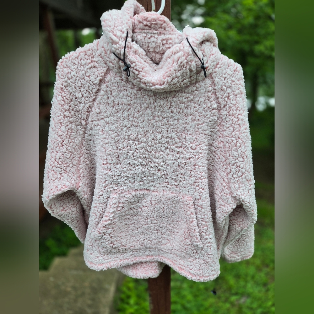 Victorias Secret Pink SHERPA Funnel Neck Pullover Hoodie Sweatshirt GUC Size L